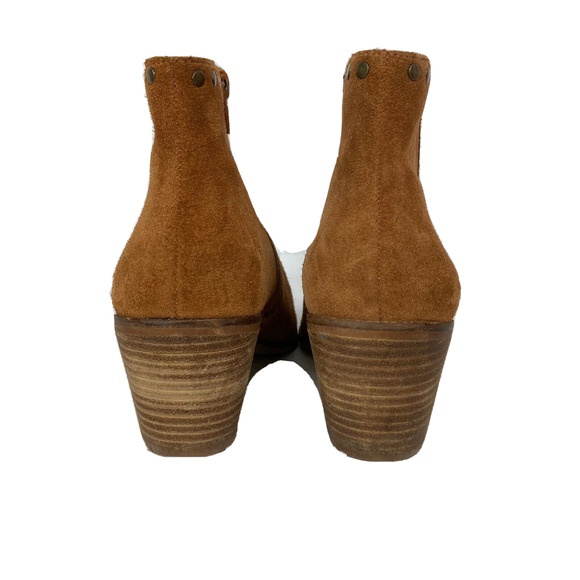 Lucky Brand Boots Womens Sz 7.5 Linnea Tan Suede Leather Gold Studded Heel Ankle - Picture 3 of 11